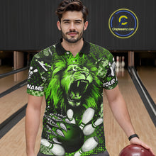 Load image into Gallery viewer, Green Camo Lion roar Bowling Polo, Quarter Zip Shirts for Men Custom Lion Bowling Team jerseys NQS11524