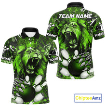Load image into Gallery viewer, Green Camo Lion roar Bowling Polo, Quarter Zip Shirts for Men Custom Lion Bowling Team jerseys NQS11524