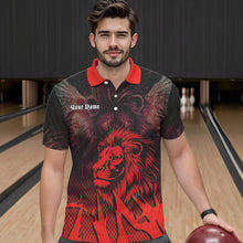 Load image into Gallery viewer, Black and Red Lion Bowling Polo, Quarter Zip Shirts For Men Custom Team Lion Bowling Jerseys NQS9598