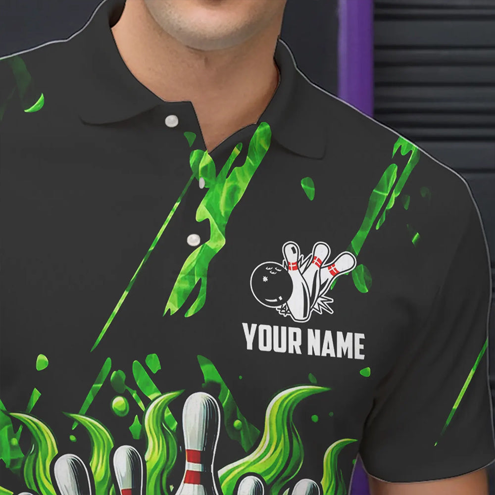 Green Flame Bowling Polo, 1/4 Zip jerseys for Men Custom St Patrick Bowling Team jerseys for bowlers NQS9600
