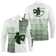 Load image into Gallery viewer, Mens golf polo shirts custom green stripe and white golf ball skin pattern golf tops for men NQS7528