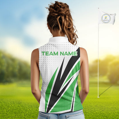 Black, White and Green Sleeveless Golf polo shirts For Women custom ladies golf top, unique golf gift NQS10010