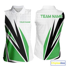 Load image into Gallery viewer, Black, White and Green Sleeveless Golf polo shirts For Women custom ladies golf top, unique golf gift NQS10010