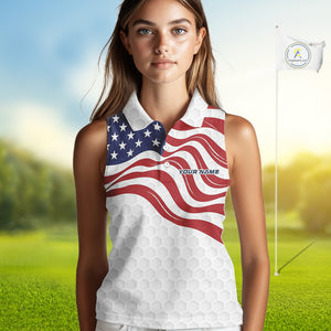 Red, White and Blue American Flag Women sleeveless polo shirt custom women's patriotic golf apparel NQS10169