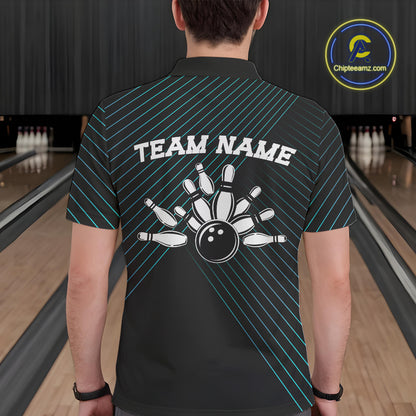 Black and Blue Skull Bowling Polo, Quarter Zip Shirts For Men Custom Bowling Team Jerseys Outfits NQS10171