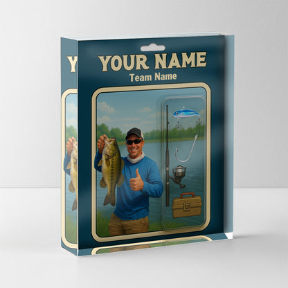 Bass Fisherman Toy box Acrylic Plaque Custom Name and Face, Personalized Bass Fishing Gifts NQS10110