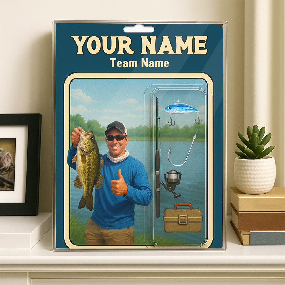 Bass Fisherman Toy box Acrylic Plaque Custom Name and Face, Personalized Bass Fishing Gifts NQS10110
