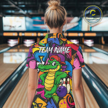 Load image into Gallery viewer, Funny Colorful Graffiti Pattern Alligator Bowling shirts for Women Custom Team bowling league jersey NQS10733