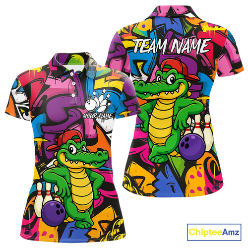 Funny Colorful Graffiti Pattern Alligator Bowling shirts for Women Custom Team bowling league jersey NQS10733