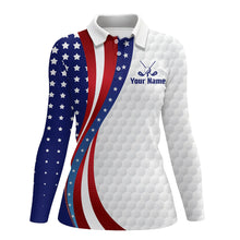 Load image into Gallery viewer, Red, White and Blue American Flag Womens golf polos shirts custom patriotic ladies golf tops NQS9259