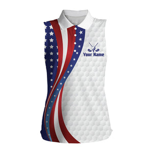 Red, White and Blue American Womens sleeveless golf polos shirts custom patriotic ladies golf tops NQS9259