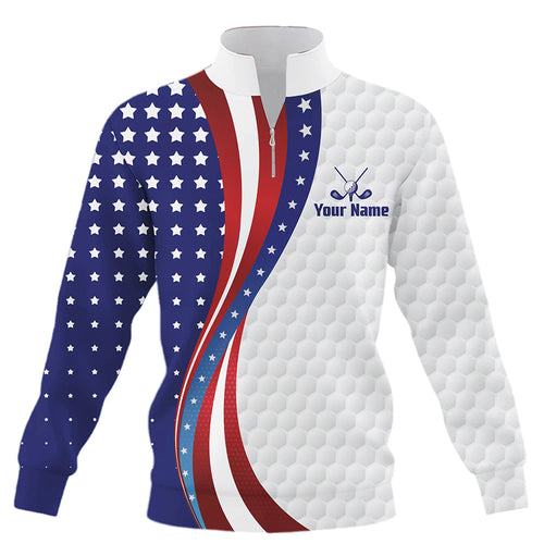 Red, White and Blue American Flag Quarter zip golf sweatshirt custom patriotic team golf sweater NQS9259