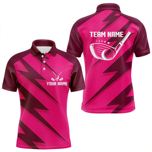 Men golf polo shirts pink lightning custom name and team name golf shirt, golfing gifts NQS9428