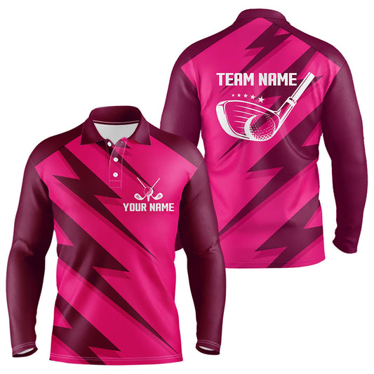 Men golf polo shirts pink lightning custom name and team name golf shirt, golfing gifts NQS9428