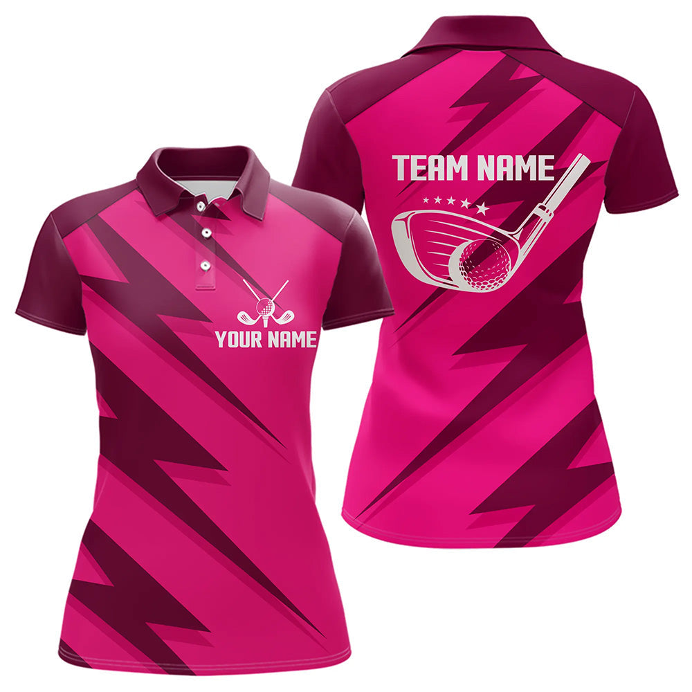 Women golf polo shirts pink lightning custom name and team name golf shirt, golfing gifts NQS9428