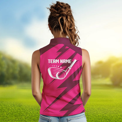 Women sleeveless polo shirt pink lightning custom name and team name golf shirt, golfing gifts NQS9428