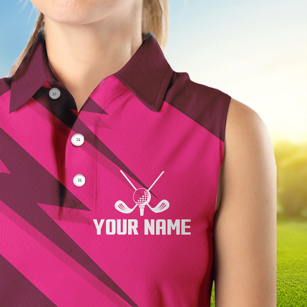 Women sleeveless polo shirt pink lightning custom name and team name golf shirt, golfing gifts NQS9428