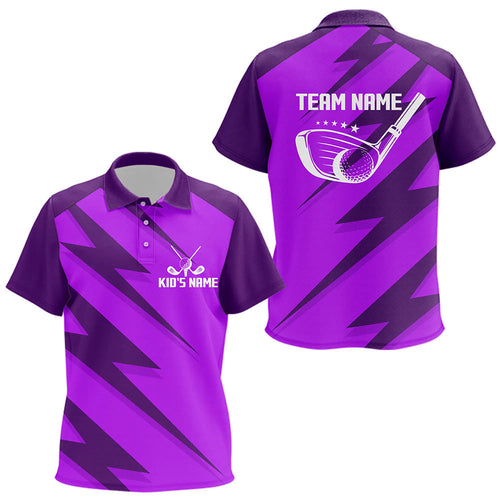 Kid golf polo shirts purple lightning custom name and team name golf shirt, golfing gifts NQS9429