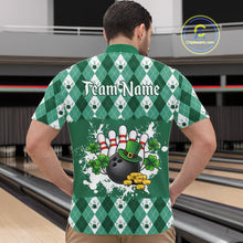 Load image into Gallery viewer, Argyle pattern St Patrick Green Bowling Polo, 1/4 zip shirts for Men Custom team bowling jerseys NQS11535