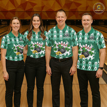 Load image into Gallery viewer, Argyle pattern St Patrick Green Bowling Polo, 1/4 zip shirts for Men Custom team bowling jerseys NQS11535