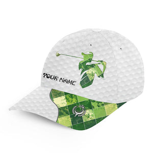 White Golfer hat custom name green argyle pattern golf hats for mens, gifts for golfers NQS8117