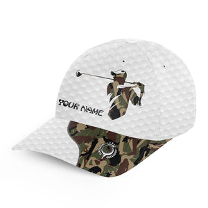 White Golfer hat custom name camo pattern golf hats for mens, gifts for golfers NQS8118