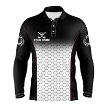Load image into Gallery viewer, Black and White Hexagon pattern Mens golf polo shirts custom golf apparel for mens NQS8345