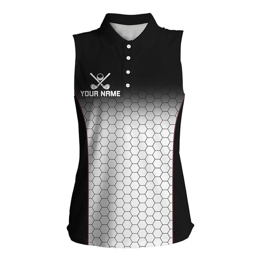 Black and White Hexagon pattern Women sleeveless polo shirt custom golf apparel for ladies NQS8345