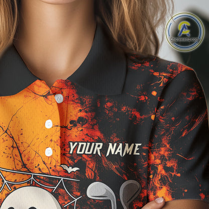 Custom Orange Halloween Boo Golf Polo Shirts for Women, Halloween Ladies Golf Outfits NQS10524