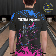 Load image into Gallery viewer, Personalized Black, Blue and Pink Bowling Shirts For Men, Bowling Balls And Pins Bowling Team Shirts NQS10742