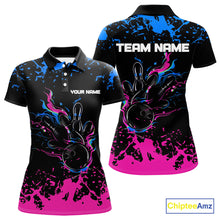 Load image into Gallery viewer, Personalized Black, Blue and Pink Bowling Shirts For Women, Bowling Ball &amp; Pins Bowling Team Shirts NQS10742