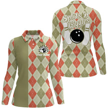 Load image into Gallery viewer, Splits 'n Giggles Women Bowling polo, 1/4 zip Shirt Personalized argyle pattern retro bowling Jerseys NQS9030
