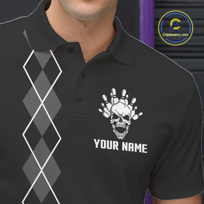 Custom Black and White argyle American Flag Skull retro Mens Bowling Shirts patriotic Team Jerseys NQS11131