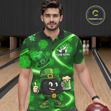 Load image into Gallery viewer, Green shamrock pattern Funny Bowling Shirts For Men Custom St Patrick's Day Lucky Team Bowling Jersey NQS11133