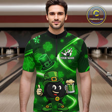 Load image into Gallery viewer, Green shamrock pattern Funny Bowling Shirts For Men Custom St Patrick's Day Lucky Team Bowling Jersey NQS11133