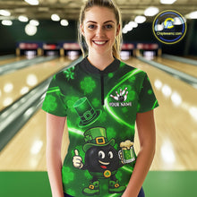 Load image into Gallery viewer, Green shamrock pattern Funny Bowling Shirts For Women Custom St Patrick Day Lucky Team Bowling Jersey NQS11133