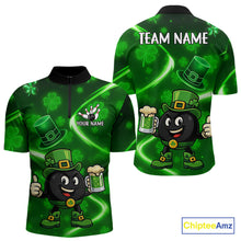 Load image into Gallery viewer, Green shamrock pattern Funny Bowling Shirts For Men Custom St Patrick's Day Lucky Team Bowling Jersey NQS11133