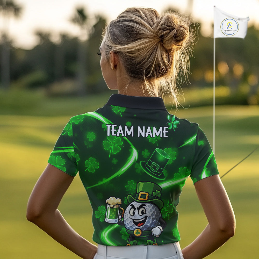 Green shamrock pattern Funny Women Golf Polo Shirts Custom St Patrick's Day Lucky ladies golf outfit NQS11134