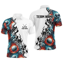 Load image into Gallery viewer, Flame Golf Ball pattern fire White Mens golf polos shirts custom golf attire for men NQS9270