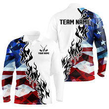 Load image into Gallery viewer, American Flag Fire Flame White Mens golf polos shirts custom patriotic team golf attire for men NQS9271