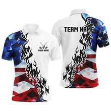 Load image into Gallery viewer, American Flag Fire Flame White Mens golf polos shirts custom patriotic team golf attire for men NQS9271