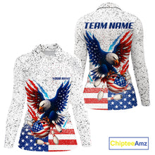 Load image into Gallery viewer, Grunge American Flag Eagle Bowling Polo, 1/4 Zip Shirt For Women Custom patriotic Team Bowling jersey NQS11327