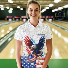 Load image into Gallery viewer, Grunge American Flag Eagle Bowling Polo, 1/4 Zip Shirt For Women Custom patriotic Team Bowling jersey NQS11327