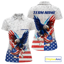 Load image into Gallery viewer, Grunge American Flag Eagle Bowling Polo, 1/4 Zip Shirt For Women Custom patriotic Team Bowling jersey NQS11327