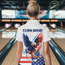 Load image into Gallery viewer, Grunge American Flag Eagle Bowling Polo, 1/4 Zip Shirt For Women Custom patriotic Team Bowling jersey NQS11327