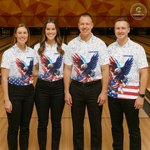Load image into Gallery viewer, Grunge American Flag Eagle Bowling Polo, 1/4 Zip Shirt For Women Custom patriotic Team Bowling jersey NQS11327