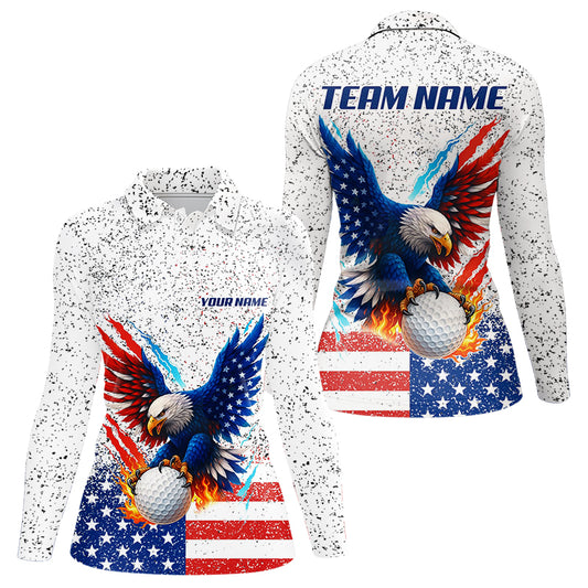 Grunge American Flag Eagle Golf Polo Shirt For Women Custom patriotic Team Golf Attire NQS11328