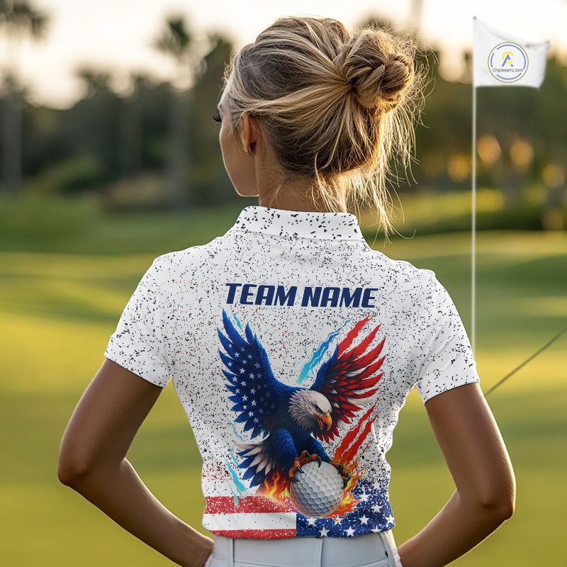Grunge American Flag Eagle Golf Polo Shirt For Women Custom patriotic Team Golf Attire NQS11328