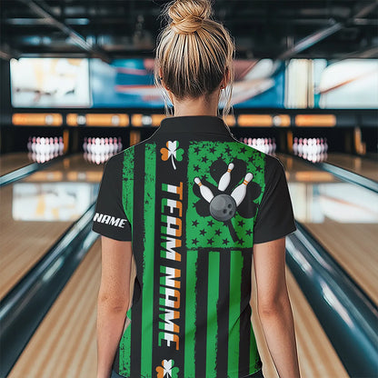 Black and Green American flag Irish Women bowling shirts Custom St Patrick Day Bowling Team Jersey NQS9612