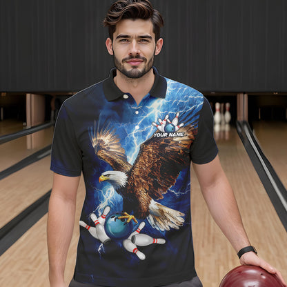 Custom Blue Lightning Thunder storm Eagle Men Bowling Shirts, Bowling Team Jerseys Outfits NQS9765